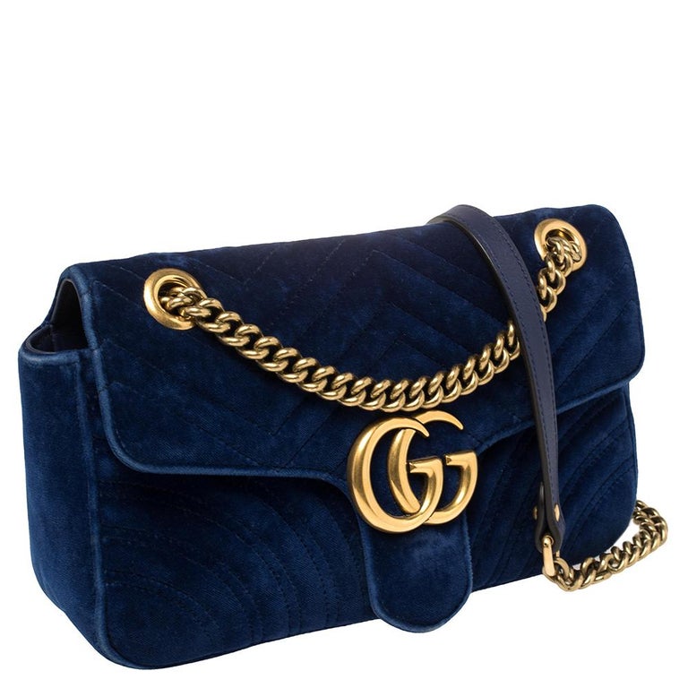 Gucci Royal Blue Velvet Small GG Marmont Shoulder Bag at 1stDibs | royal  blue velvet bag, royal blue gucci bag, gucci royal blue bag