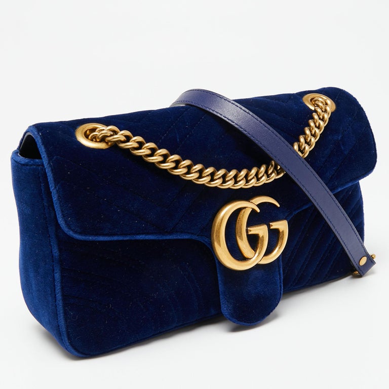 Gucci Royal Blue Velvet Small GG Marmont Shoulder Bag at 1stDibs