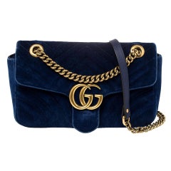 Gucci Royal Blue Velvet Small GG Marmont Shoulder Bag