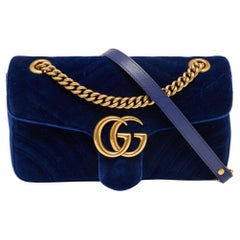 Gucci Royal Blue Velvet Small GG Marmont Shoulder Bag