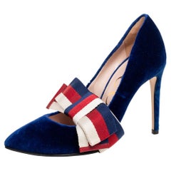 Gucci Royal Blue Velvet Sylvie Bow Pumps Size 36.5