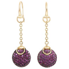 Gucci Ruby Gold Horsebit Drop Earrings