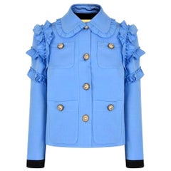 GUCCI Ruffle Trimmed Cotton Blend Cady Jacket IT44 US 8-10