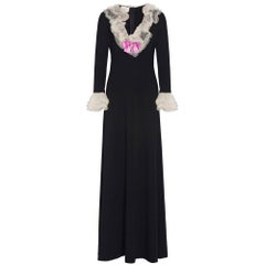 GUCCI Ruffle V-Neck Black Gown - Large