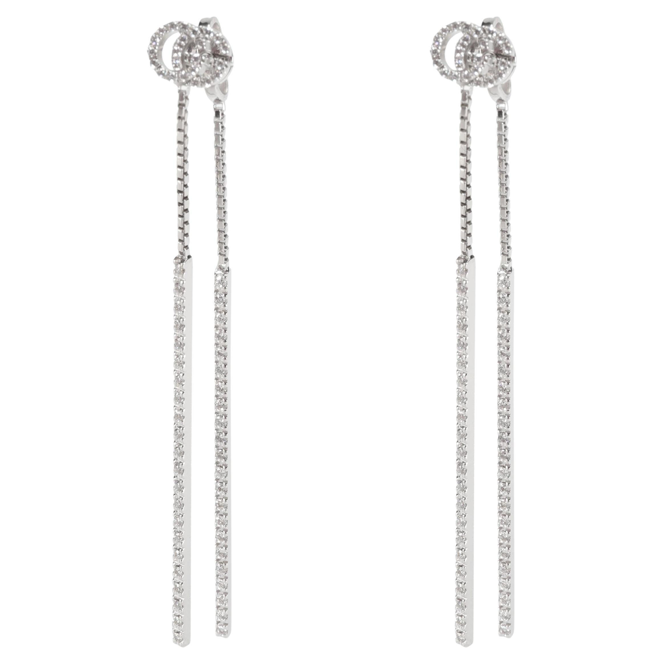 Gucci Running G Diamond Drop Earrings in 18k White Gold 0.56 CTW For Sale