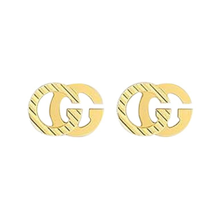 Gucci Running GG Diagonal Motif Earrings, 18 Karat Yellow Gold, YBD652219001 For Sale