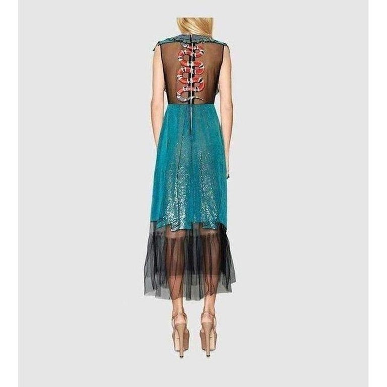 Gucci Runway Embroidered Tulle Blue Sequin Dress IT42 US4-6 For Sale at  1stDibs | gucci sequin dress