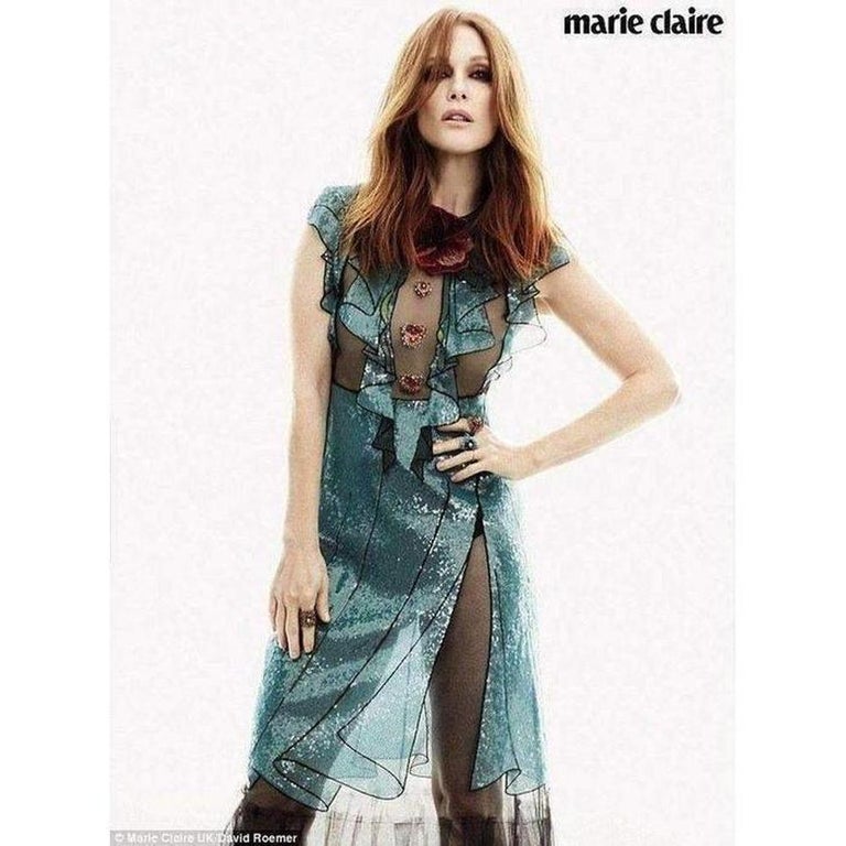 Gucci Runway Embroidered Tulle Blue Sequin Dress IT42 US4-6 For Sale at  1stDibs | gucci sequin dress