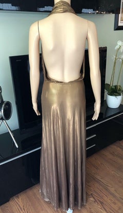 Gucci Runway F/W 2006 Plunging Neckline Backless Gold Metallic Dress Gown