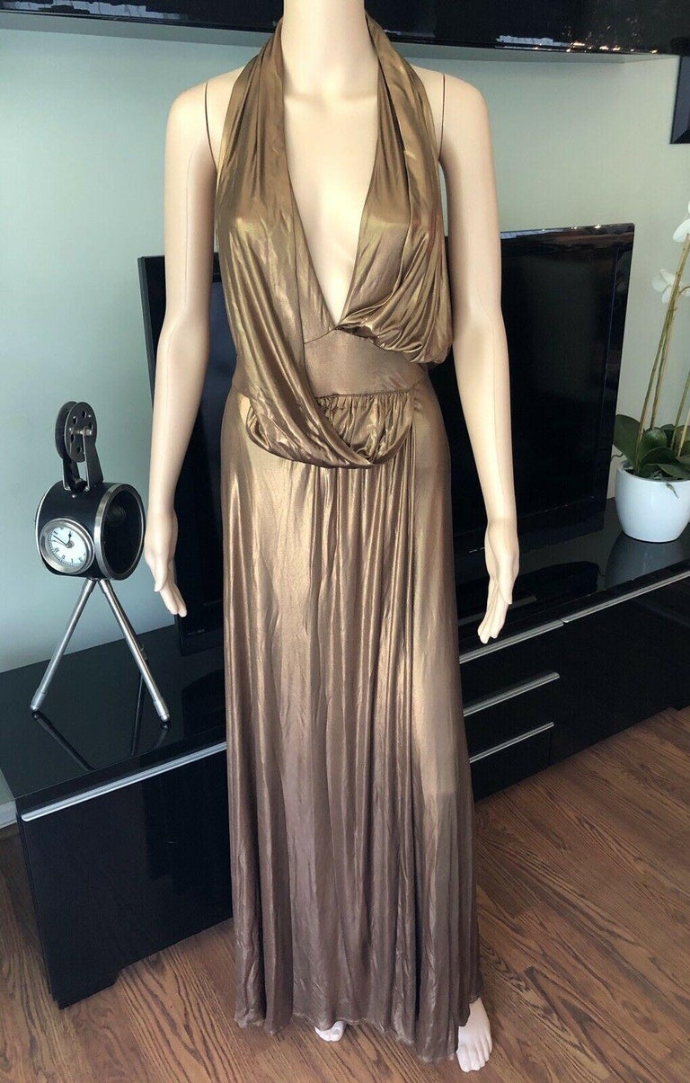 Gucci Runway F/W 2006 Plunging Neckline Backless Gold Metallic Dress