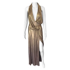 Vintage Gucci Runway F/W 2006 Plunging Neckline Backless Gold Metallic Dress Gown