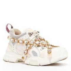 GUCCI Runway Flashtrek cream crystal harness chunky sneakers EU38