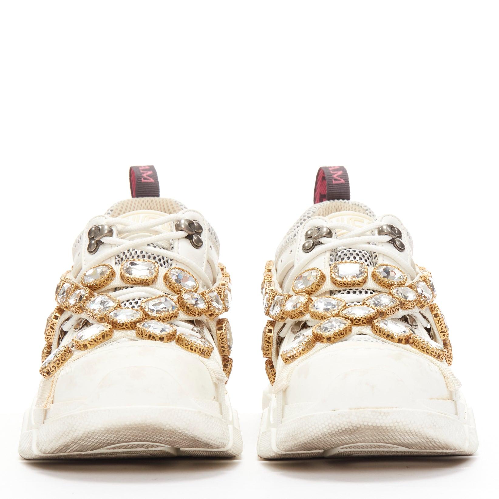 GUCCI Runway Flashtrek cream crystal harness chunky sneakers EU38 In Fair Condition In Hong Kong, NT
