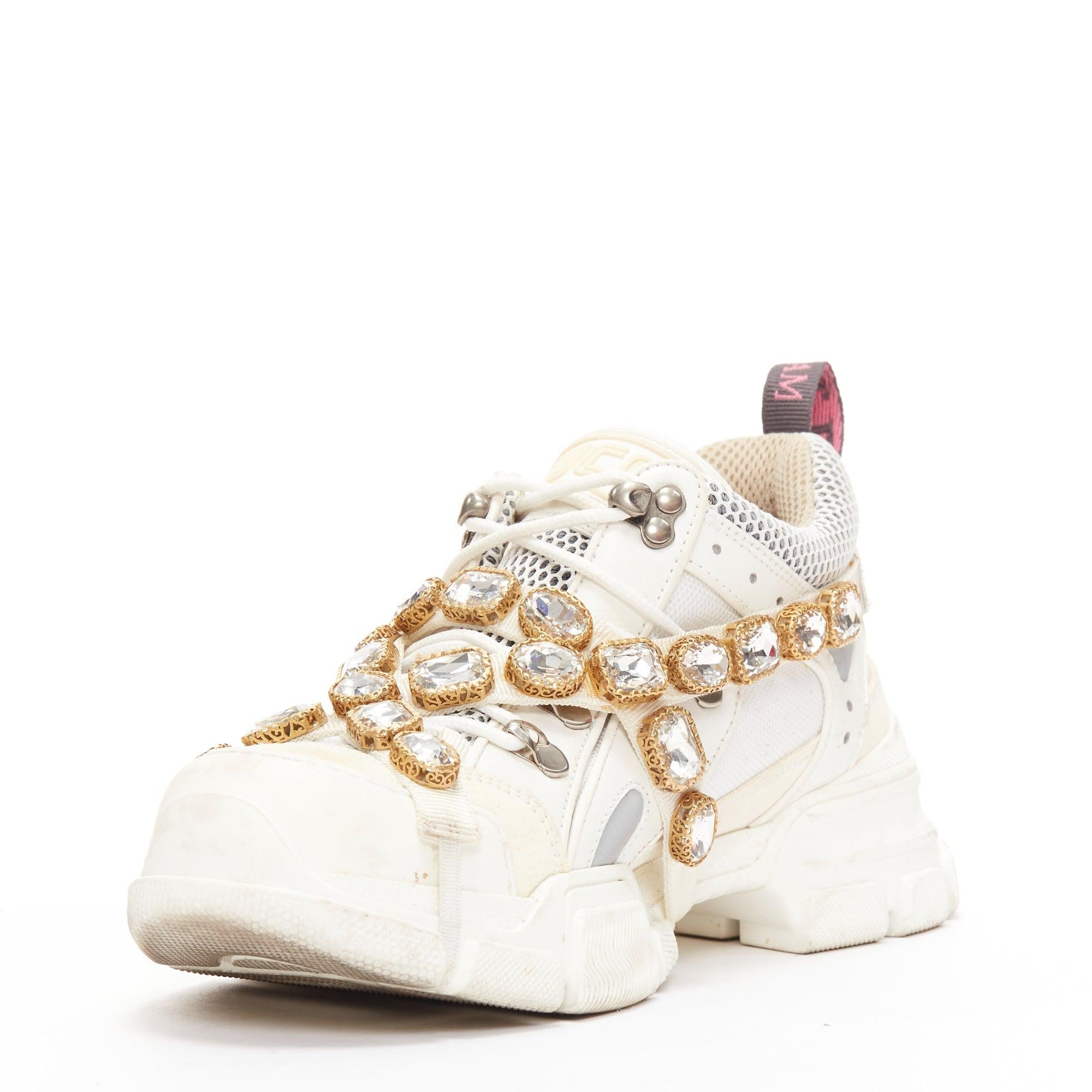Women's GUCCI Runway Flashtrek cream crystal harness chunky sneakers EU38