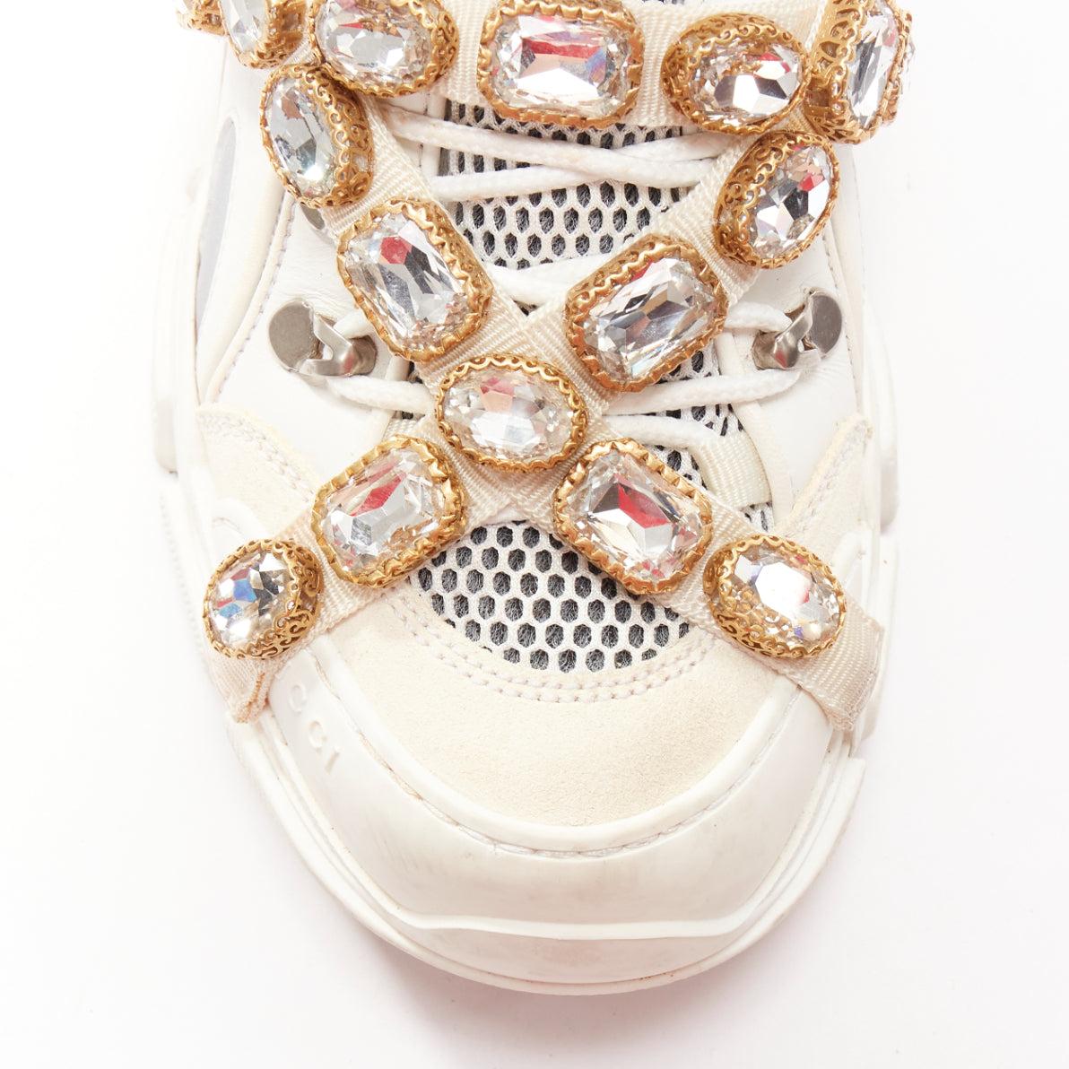 GUCCI Runway Flashtrek cream crystal harness chunky sneakers EU38 2