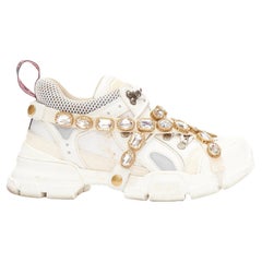 Zapatillas GUCCI Runway Flashtrek crema arnés cristal grueso EU38