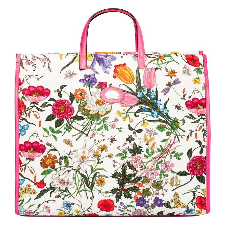 GUCCI runway floral flora tote bag Medium $2450 + at 1stDibs | gucci floral  tote, gucci flora tote, gucci tote floral