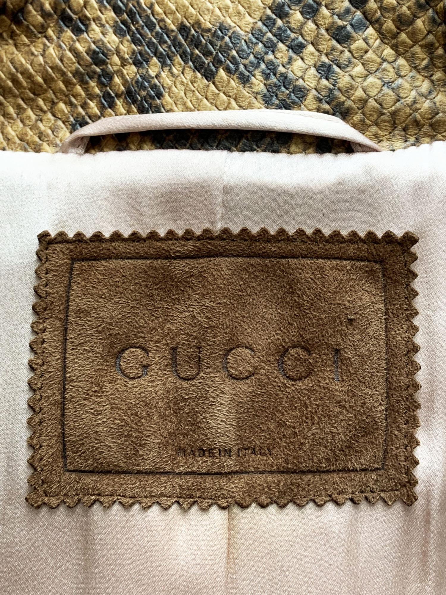 Gucci Runway Lamb Leather Python-Print Trench Coat Italian size 40 For Sale 1