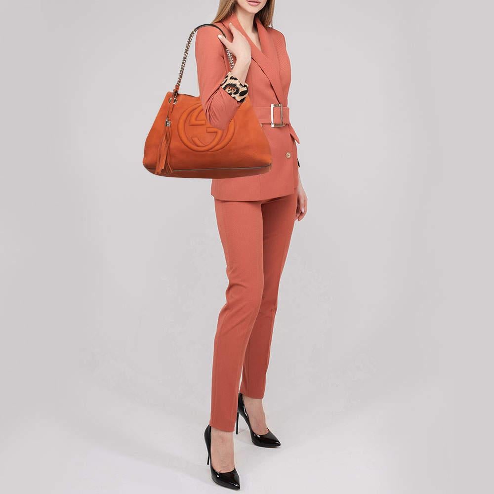 Gucci Rust Brown Nubuck Leather Medium Soho Chain Shoulder Bag In Fair Condition In Dubai, Al Qouz 2