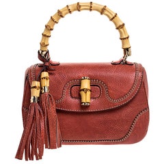 Gucci Rust Leder Medium Tassel New Bamboo Top Handle Bag