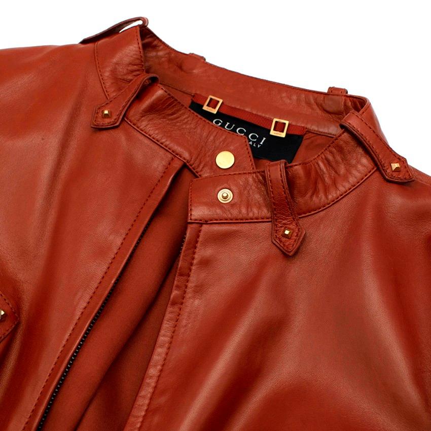 Gucci Rust Leather Studded Biker Jacket US2 For Sale 1
