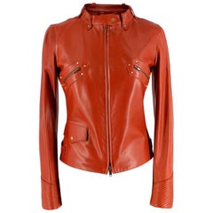 Gucci Rust Leather Studded Biker Jacket US2