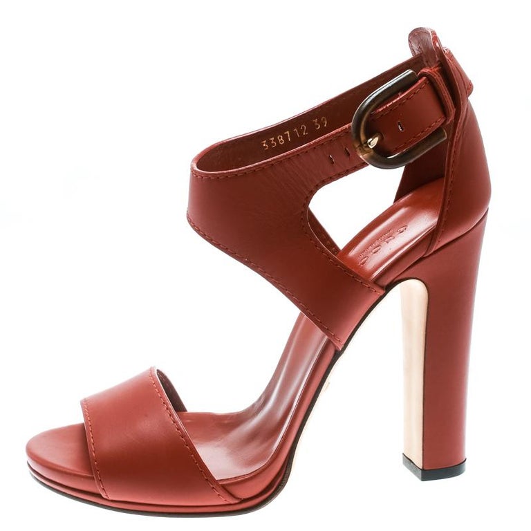 Gucci Rust Orange Leather Lifford Ankle Strap Sandals Size 39 For Sale ...