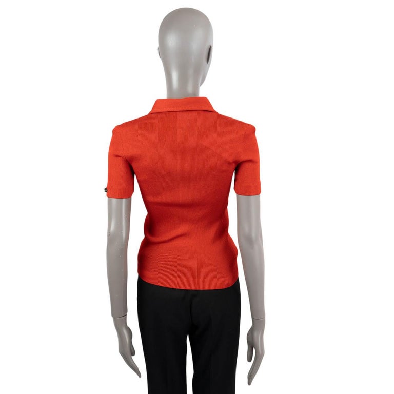 GUCCI rust red viscose 2021 RIB KNIT Polo Shirt XS For Sale at 