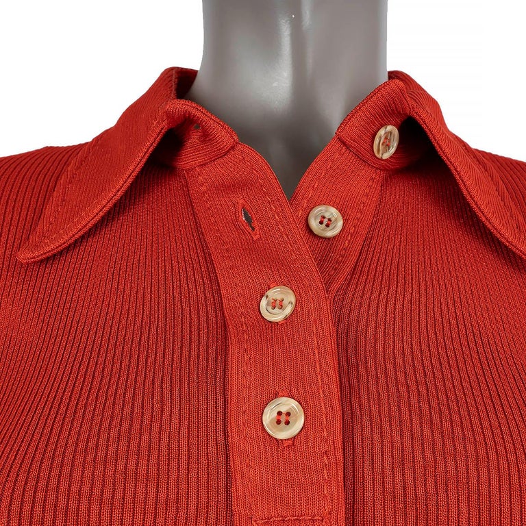 GUCCI rust red viscose 2021 RIB KNIT Polo Shirt XS For Sale at 