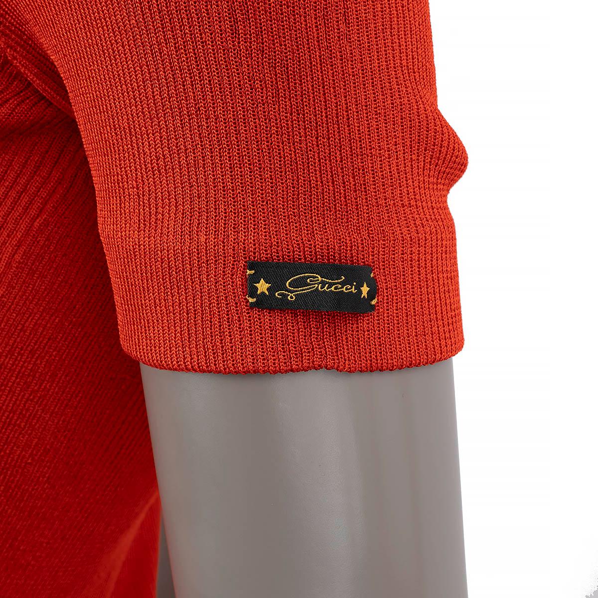 GUCCI rust red viscose 2021 RIB KNIT Polo Shirt XS In Excellent Condition For Sale In Zürich, CH