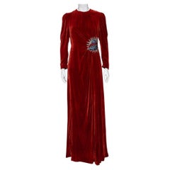 Gucci Rust Ufo Embroidered Velvet Long Sleeve Gown M