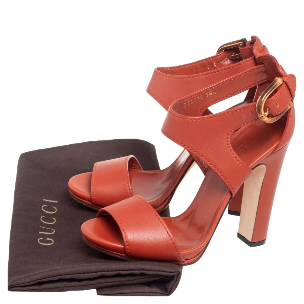 Gucci Rusty Orange Lifford Bamboo Buckle Block Heel Sandals Size 38.5 2