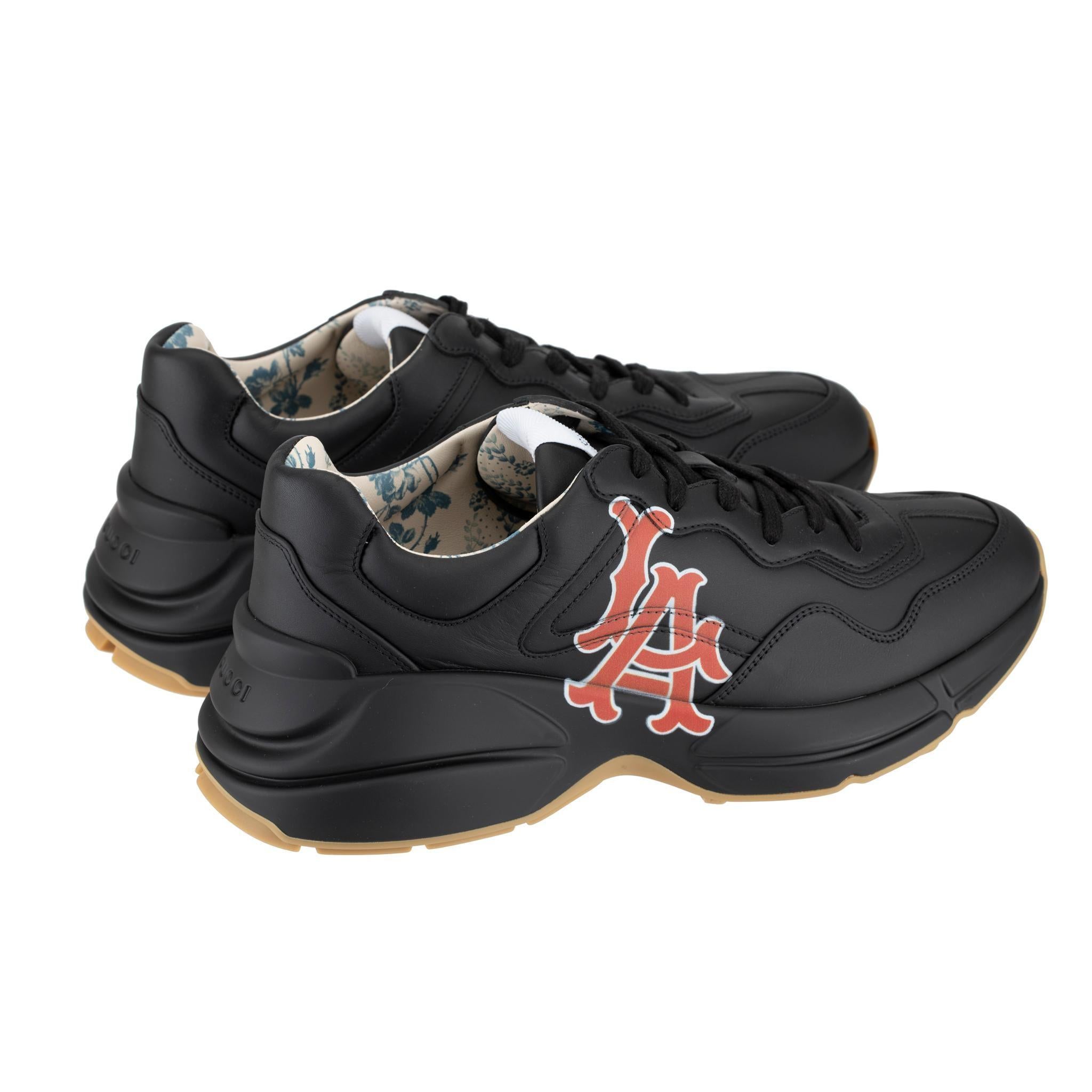 Donna Gucci Sneakers Rython Nero Logo LA Angels 7 US in vendita