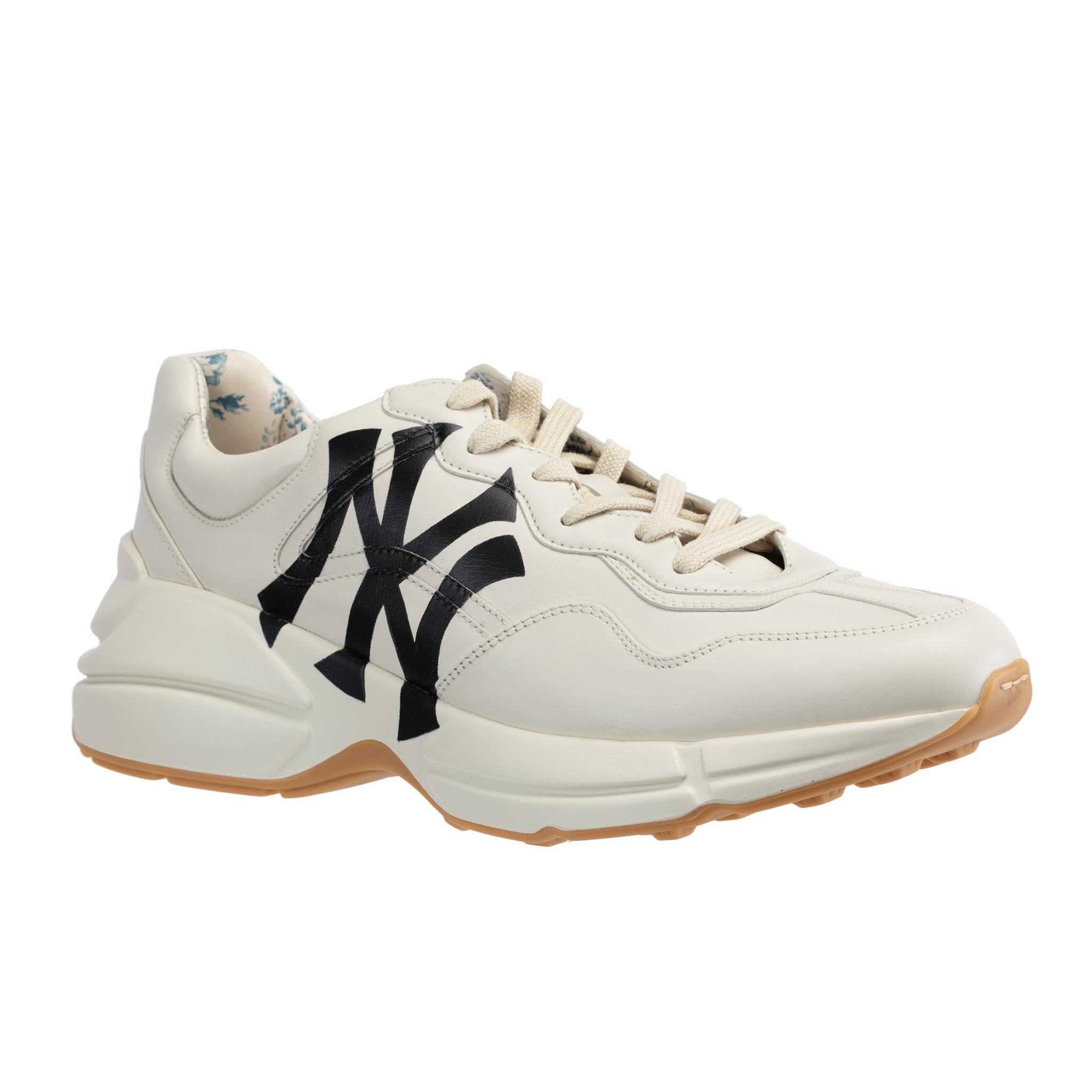 Women's Gucci Rython Sneakers Off-White NY Yankees Logo 7.5 US