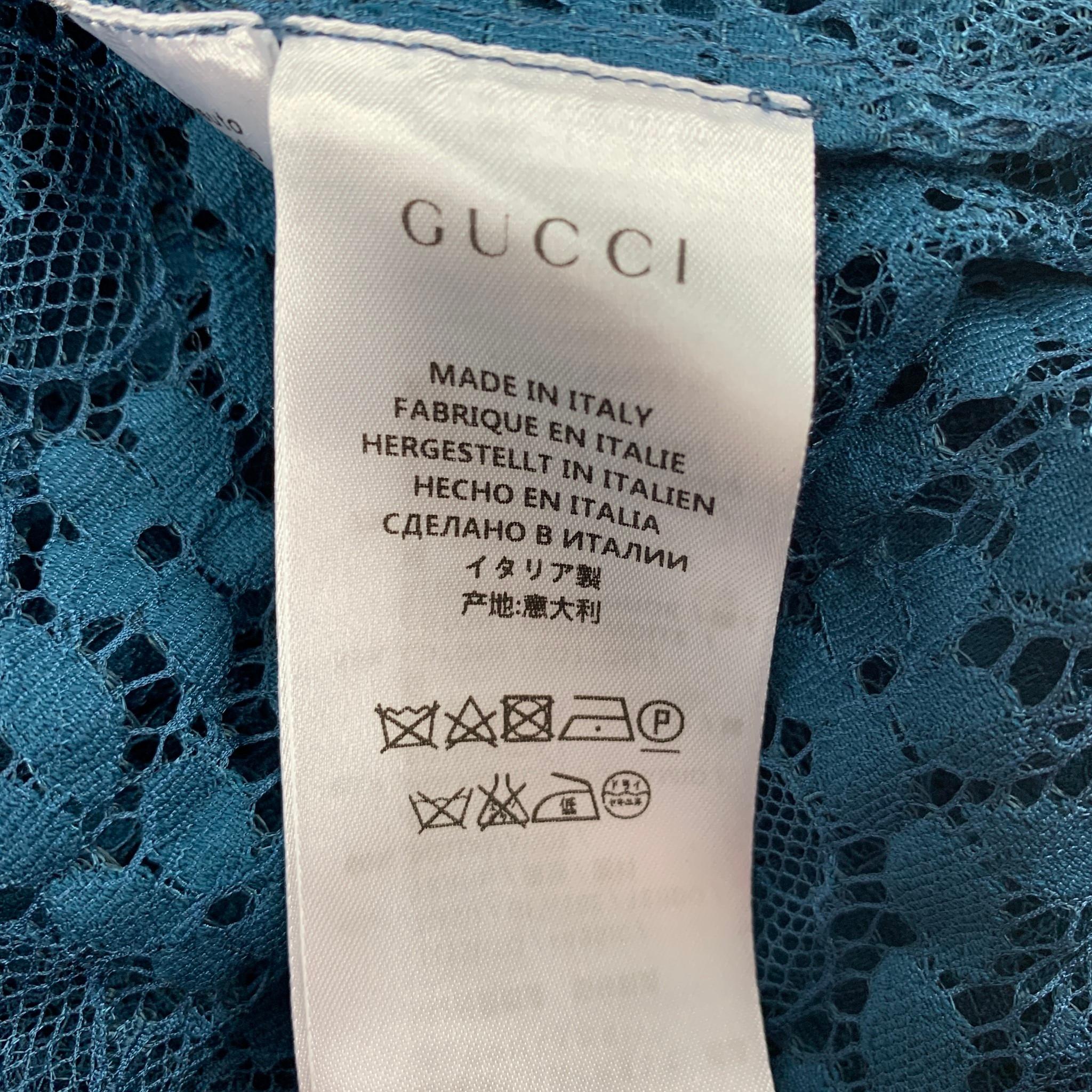 Blue GUCCI S/S 16 Size L Teal Sheer Lace Embroidered Polyamide Blend Shirt