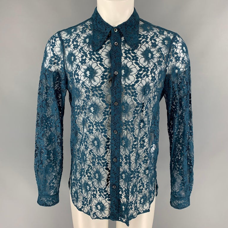GUCCI S/S 16 Size L Teal Sheer Lace Polyamide Blend Long Sleeve Shirt at  1stDibs