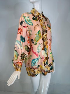 Gucci S/S 1992 Runway Pink Silk Twill Fish & Sea Shells Oversize Shirt/Tunic 42