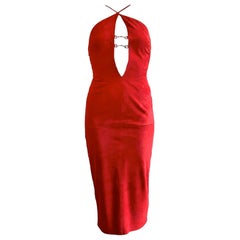 Gucci S/S 1995 Red Suede Cut-out Halter Dress