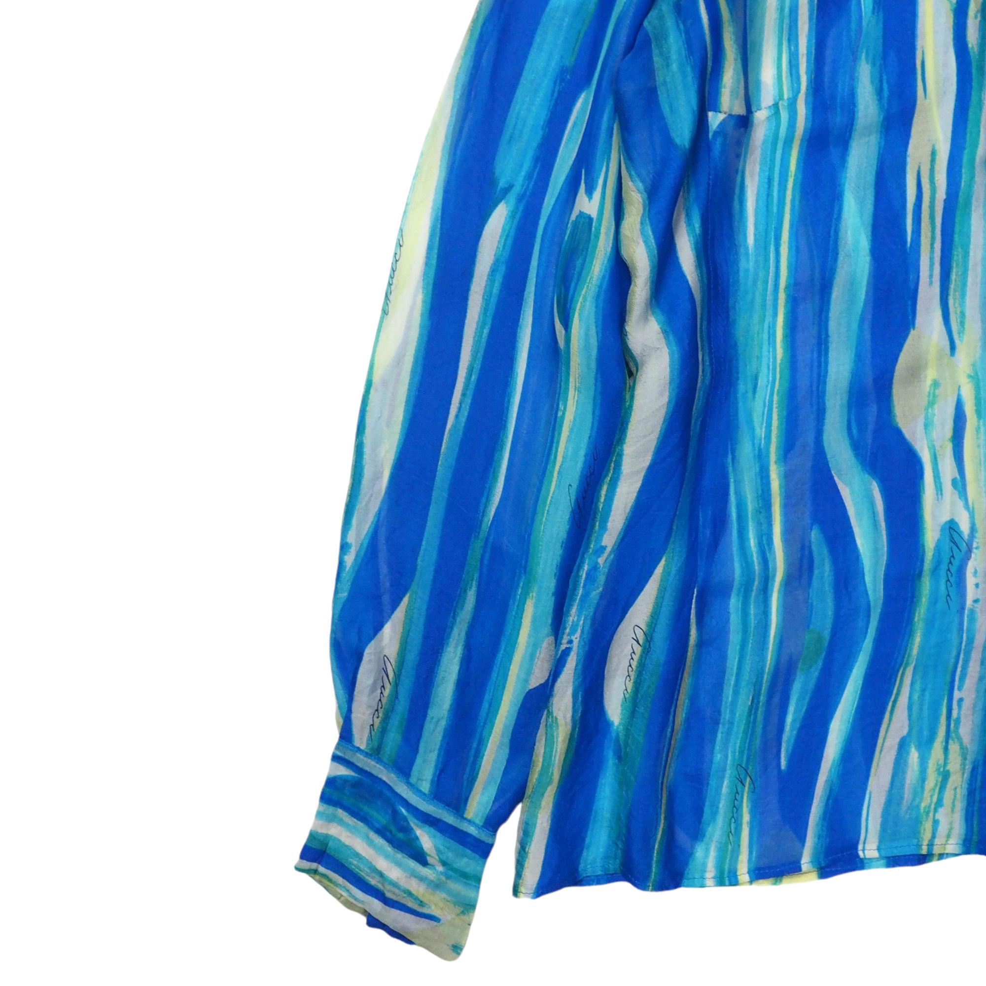GUCCI F/S 1996 von Tom Ford Abstraktes, farbig bedrucktes, durchsichtiges Seidenhemd im Angebot 6