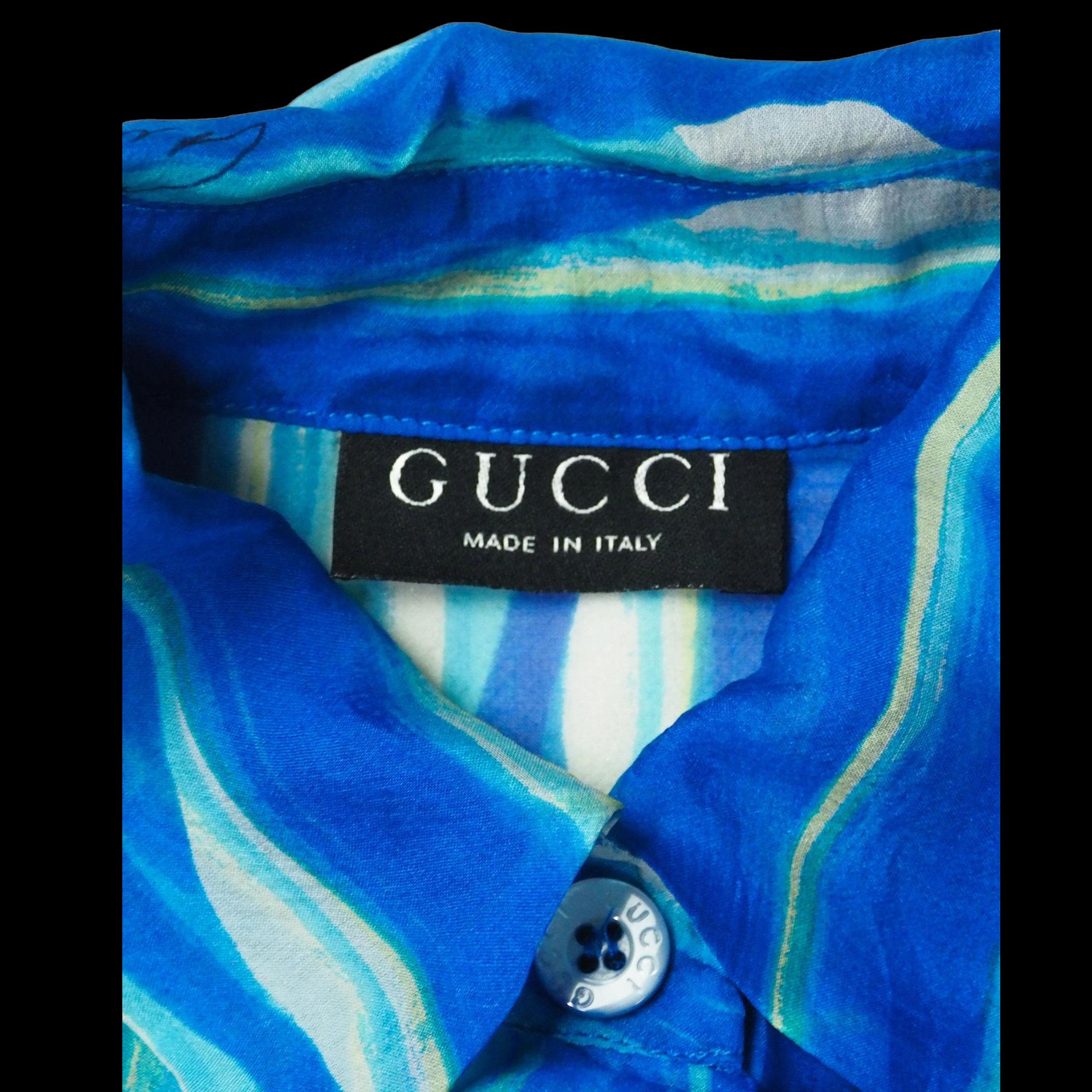 GUCCI F/S 1996 von Tom Ford Abstraktes, farbig bedrucktes, durchsichtiges Seidenhemd im Angebot 8