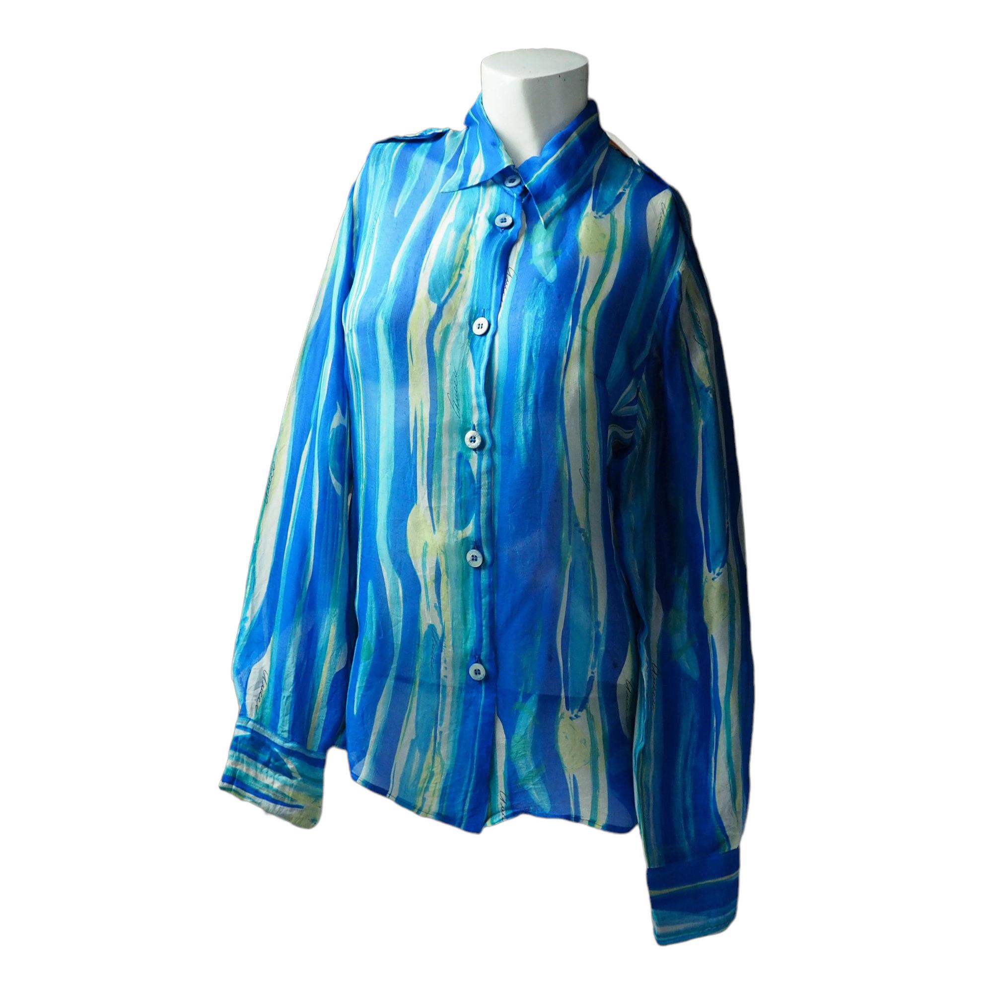 GUCCI S/S 1996 by Tom Ford Abstract Colour Printed Silk Sheer Shirt For Sale 11