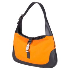 Gucci S/S 1999 Jackie Tasche aus orangefarbenem Canvas und schwarzem Lederbesatz