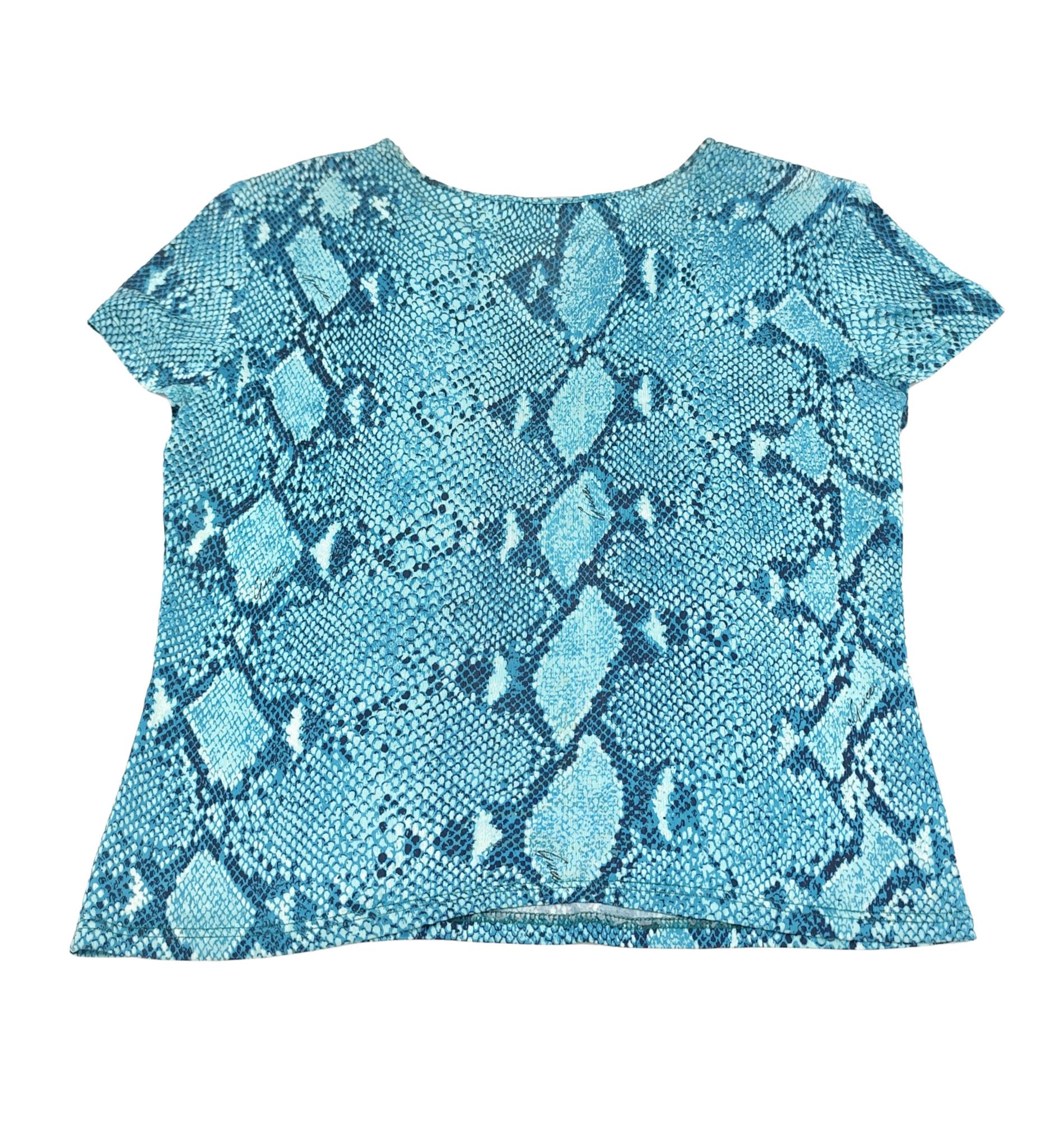 Gucci S/S 2000 blue snakeskin python print t-shirt In Good Condition For Sale In Milano, IT