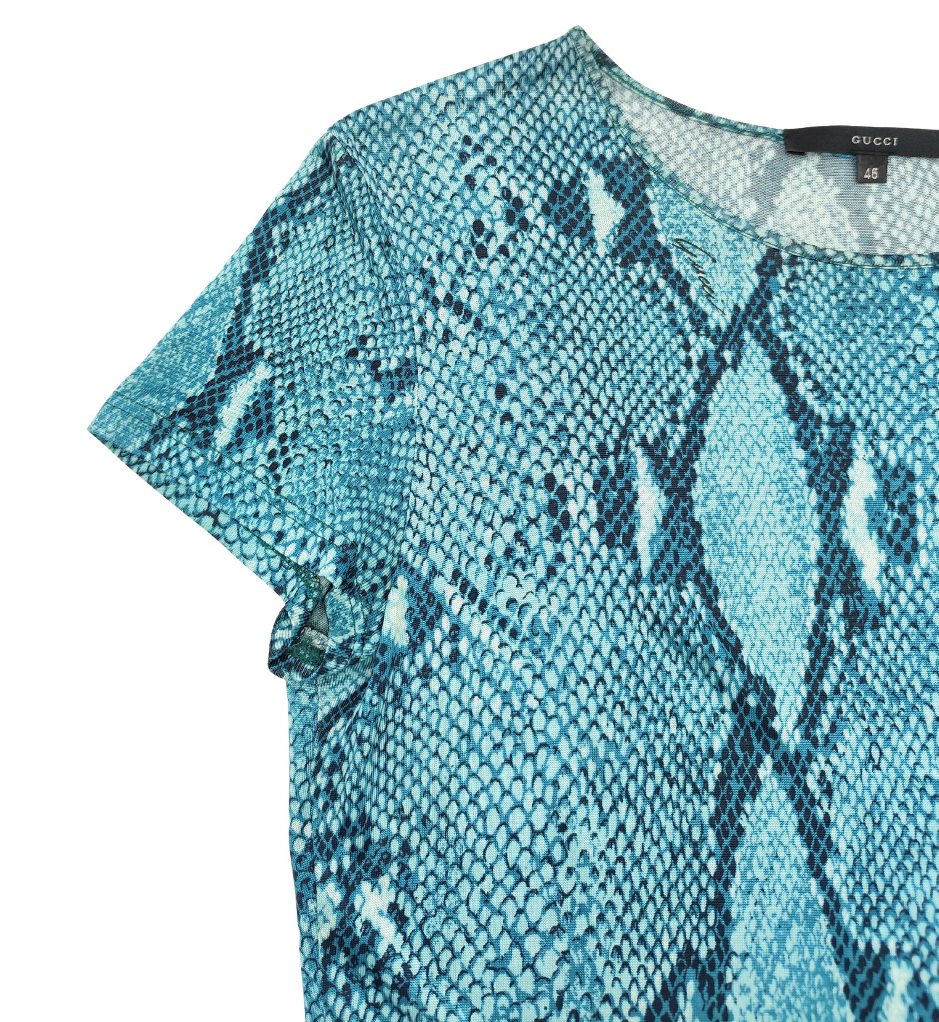 Gucci S/S 2000 blue snakeskin python print t-shirt For Sale 3