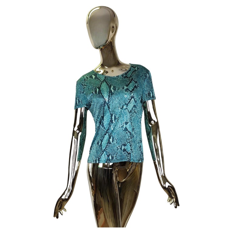 Camiseta Gucci S/S 2000 estampado pitón piel de serpiente azul en