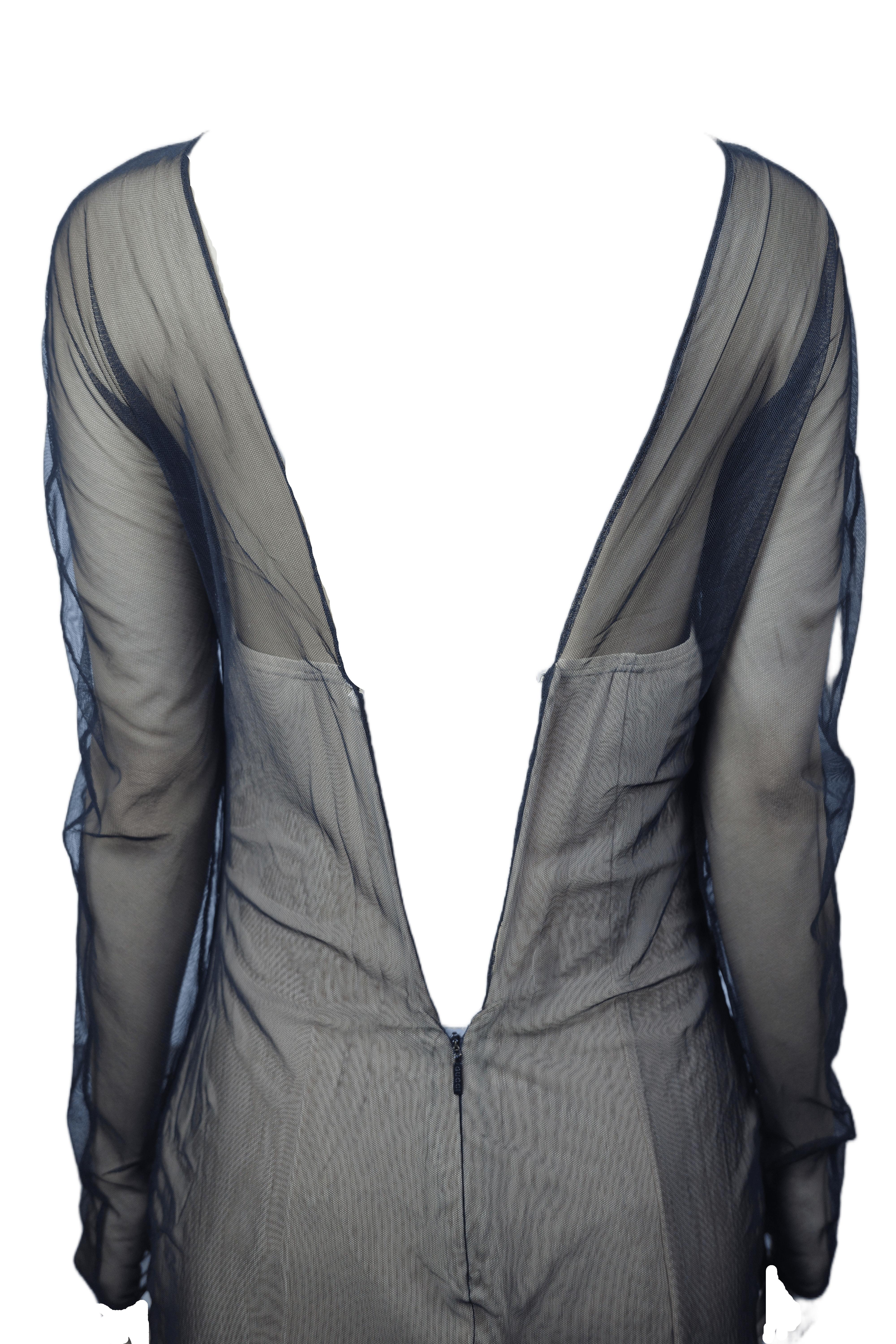 GUCCI S/s 2001 Schwarzes langärmeliges Kleid mit Korsett MET Stück im Angebot 7