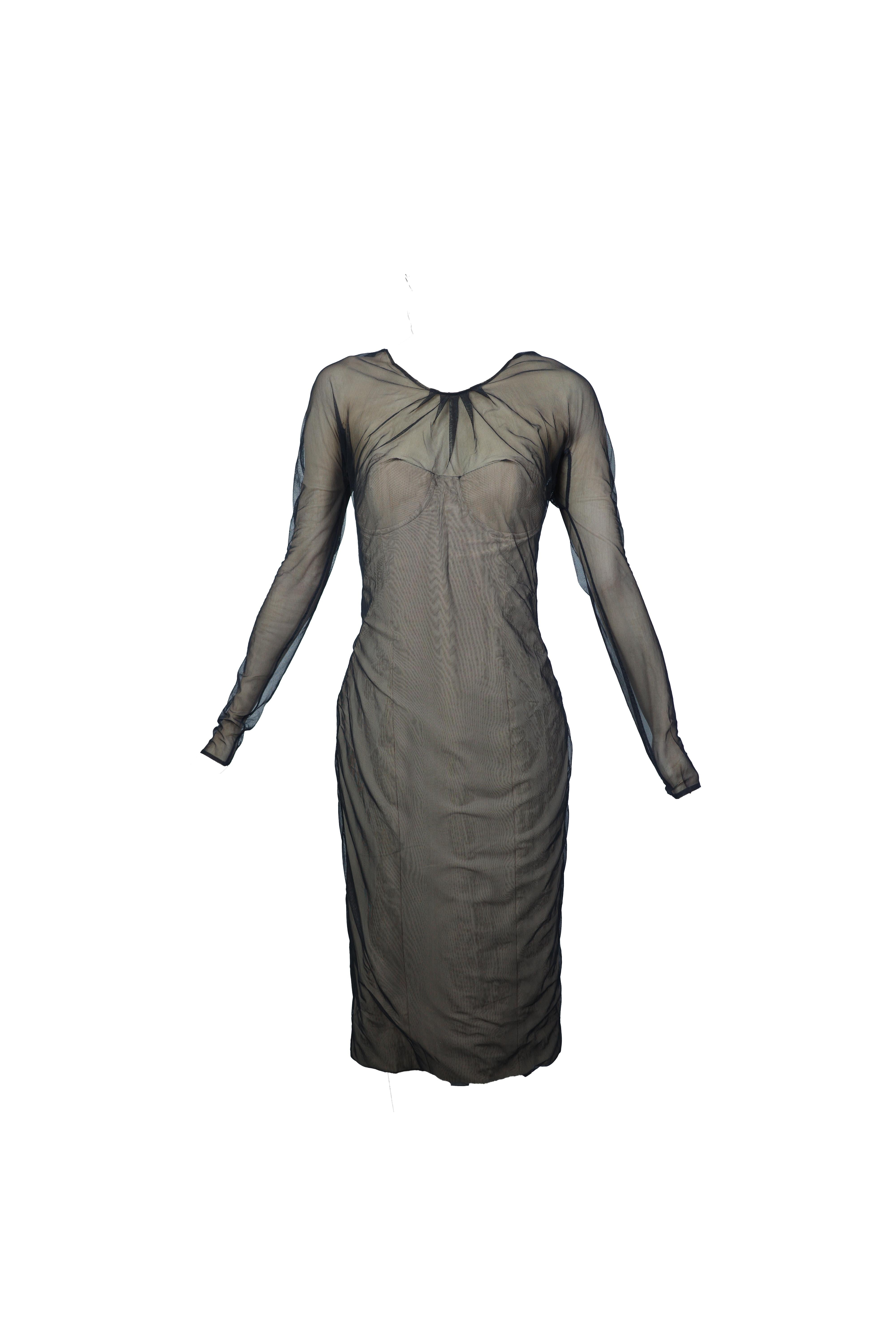 GUCCI S/s 2001 Schwarzes langärmeliges Kleid mit Korsett MET Stück Damen im Angebot