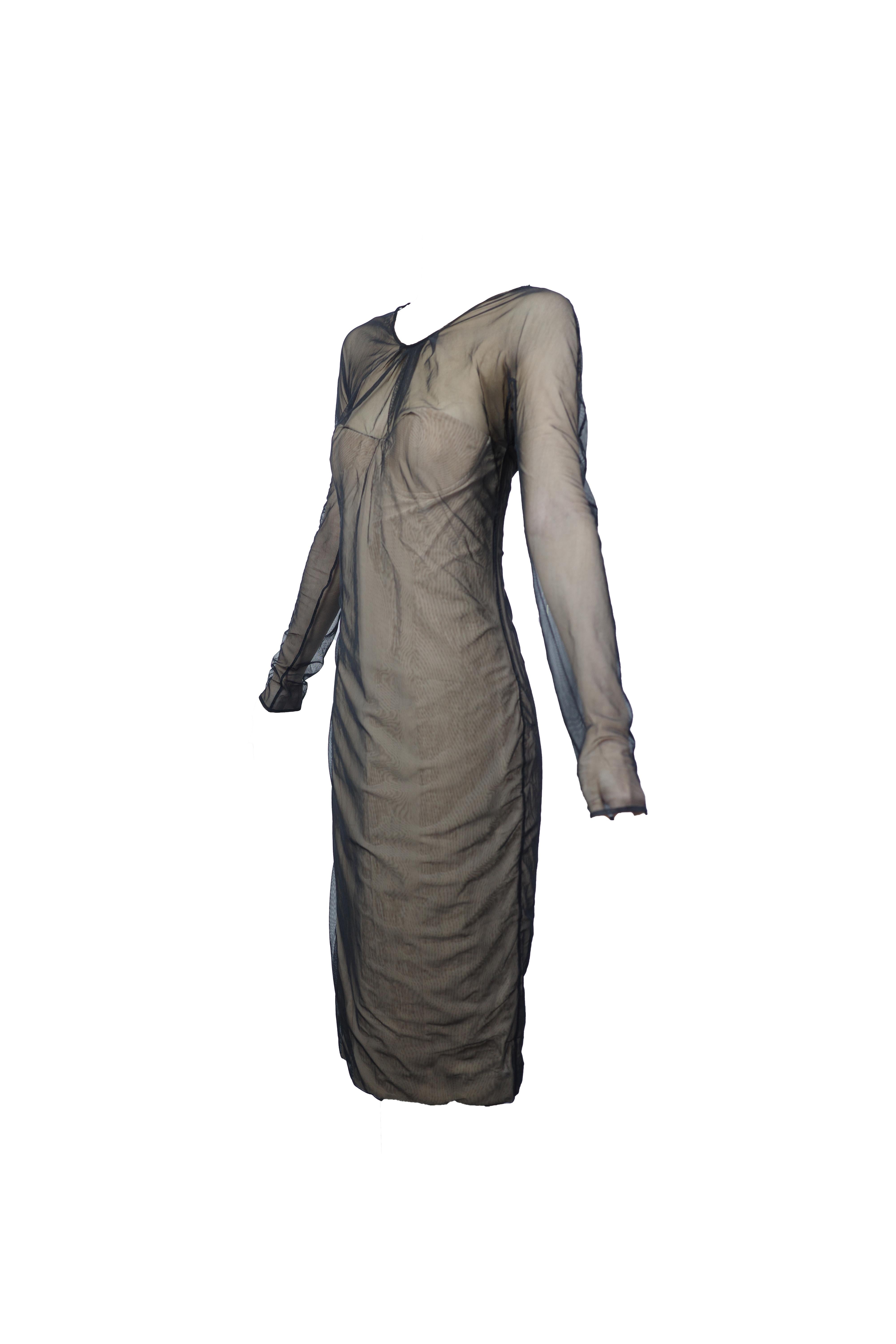 GUCCI S/s 2001 Schwarzes langärmeliges Kleid mit Korsett MET Stück im Angebot 1
