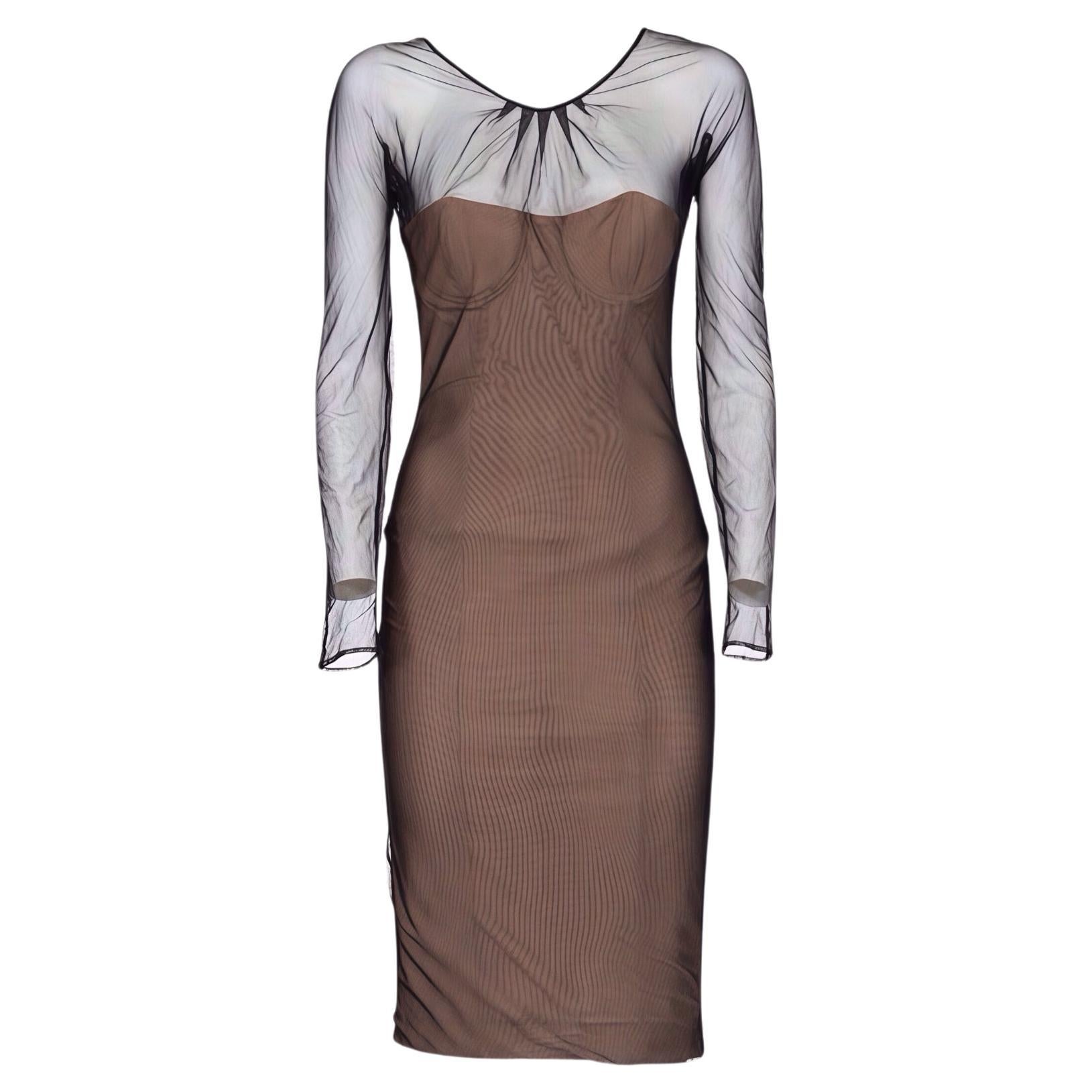 GUCCI S/s 2001 Schwarzes langärmeliges Kleid mit Korsett MET Stück