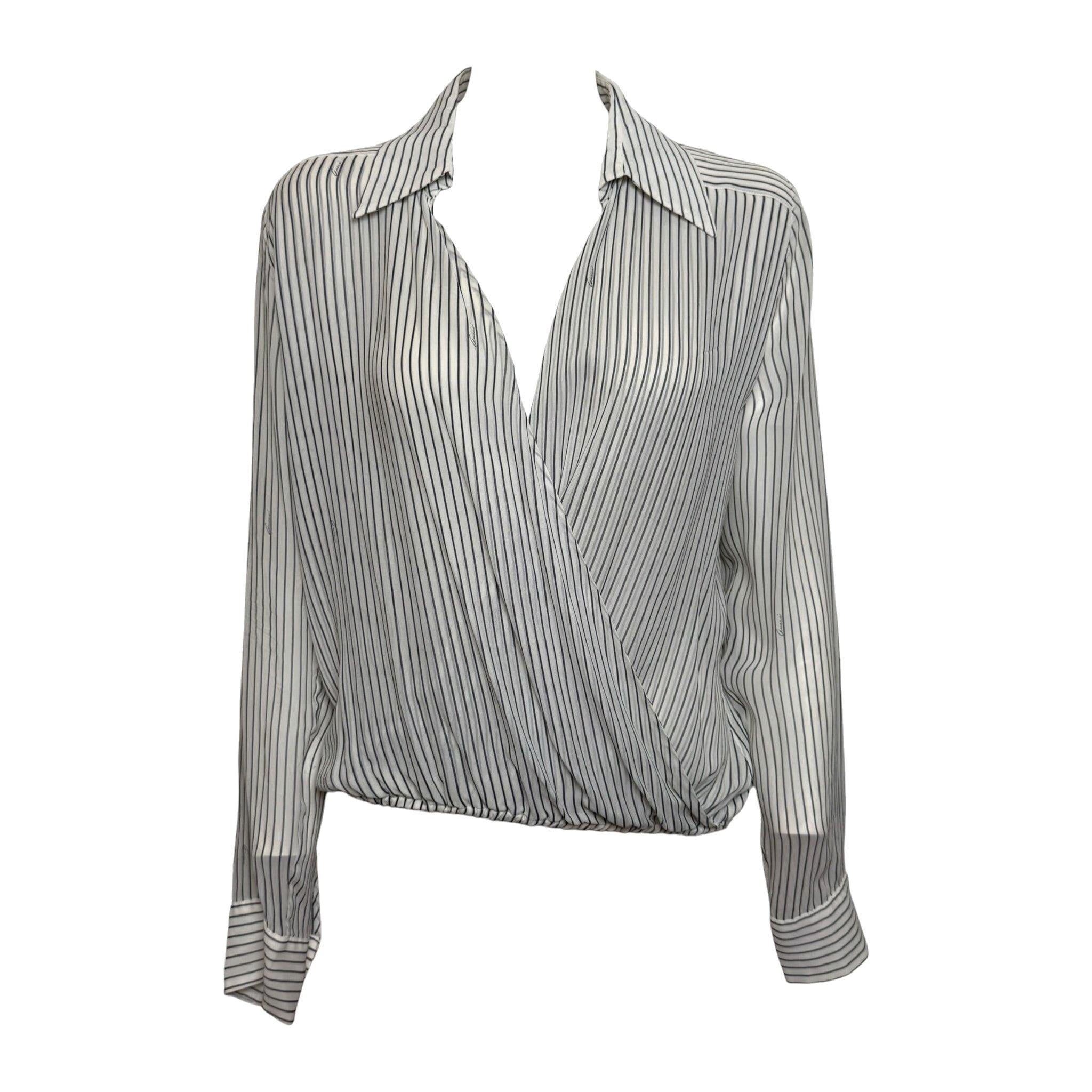 Gucci S/S 2002 - Chemisier cache-cœur en soie rayée en vente